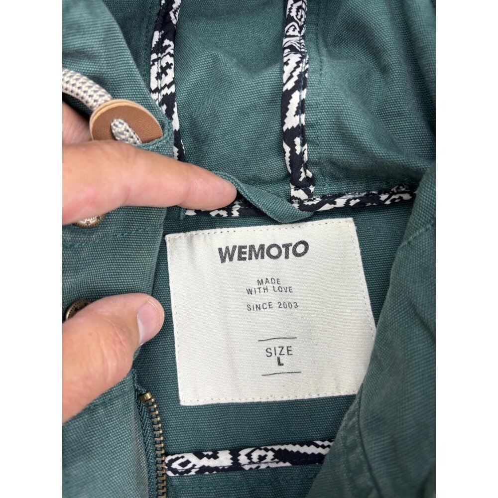 Wemoto Jacket Womens Large Green Hooded Parka Cotton Drawstring Utility Casual - Picture 3 of 9